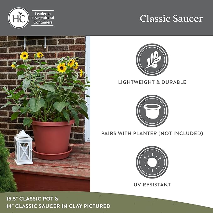 The HC Companies Flower Pot Saucers - Plastic Plant Saucer for Outdoors & Indoors - Traditional Design Plant Pot Trays for Water Drainage - Durable & Stylish Round Plant Tray (16-inch Clay)-VerdiqueGarden