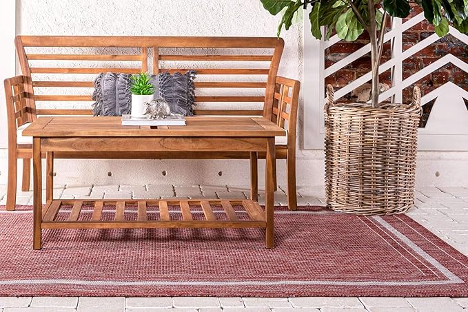 Unique Loom Outdoor Border Collection Area Rug - Soft Border (7' 10" x 11' 4" Rectangle, Rust Red/ Ivory)-VerdiqueGarden