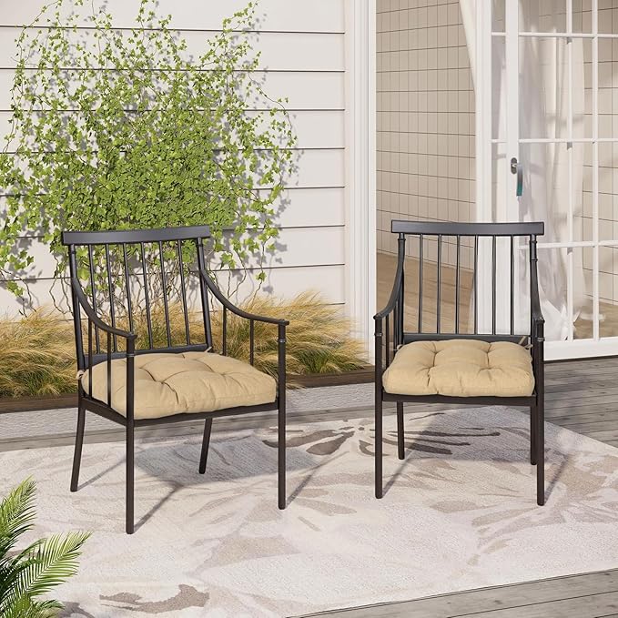 Aoodor 19" x 19" x 5" Tufted Outdoor Chair Cushions, Water Resistant & Fade Resistant Polyester Dining Chair Pads with 2 Straps for Patio Furniture, Set of 4-VerdiqueGarden