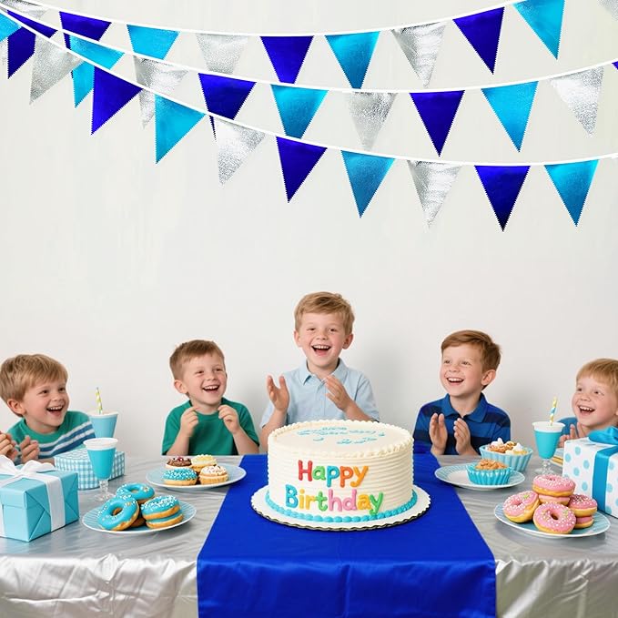 Navy Blue Silver Party Decorations Metallic Fabric Triangle Pennant Banner Flag Bunting Garland for Graduation Birthday Retirement Wedding Bachelorette Nautical Ahoy Achor Outdoor Party Supplies-VerdiqueGarden