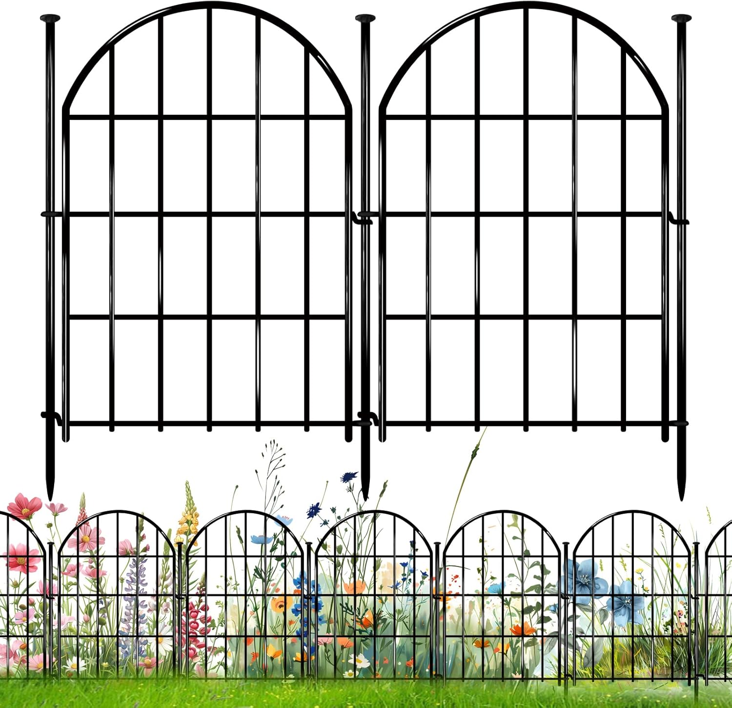 32 Pack Decorative Garden Fence, 17in X 34.6ft Arched No Dig Fence Border, Garden Edging Border, Rustproof Metal Animal Barrier with Ground Stake for Dog, Rabbit, Outdoor Yard Patio Decor-VerdiqueGarden