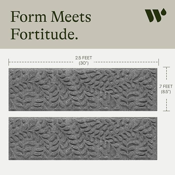 Bungalow Flooring Waterhog Stair Treads (Set of 4) – 8 1/2 x 30 Inches, Durable,Water-Trapping, Indoor/Outdoor Floor Covering, Boxwood Collection – Made in USA, Medium Grey