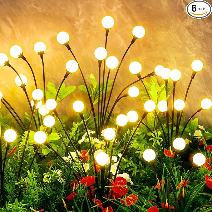 Solar Lights Outdoor Waterproof, 6 Packs 48LED, Solar Garden Lights, Patio Lights, Garden Decor, Patio Decor, Firefly Lights Solar Outdoor, Unique Gifts for Women, Gifts for Grandma-VerdiqueGarden