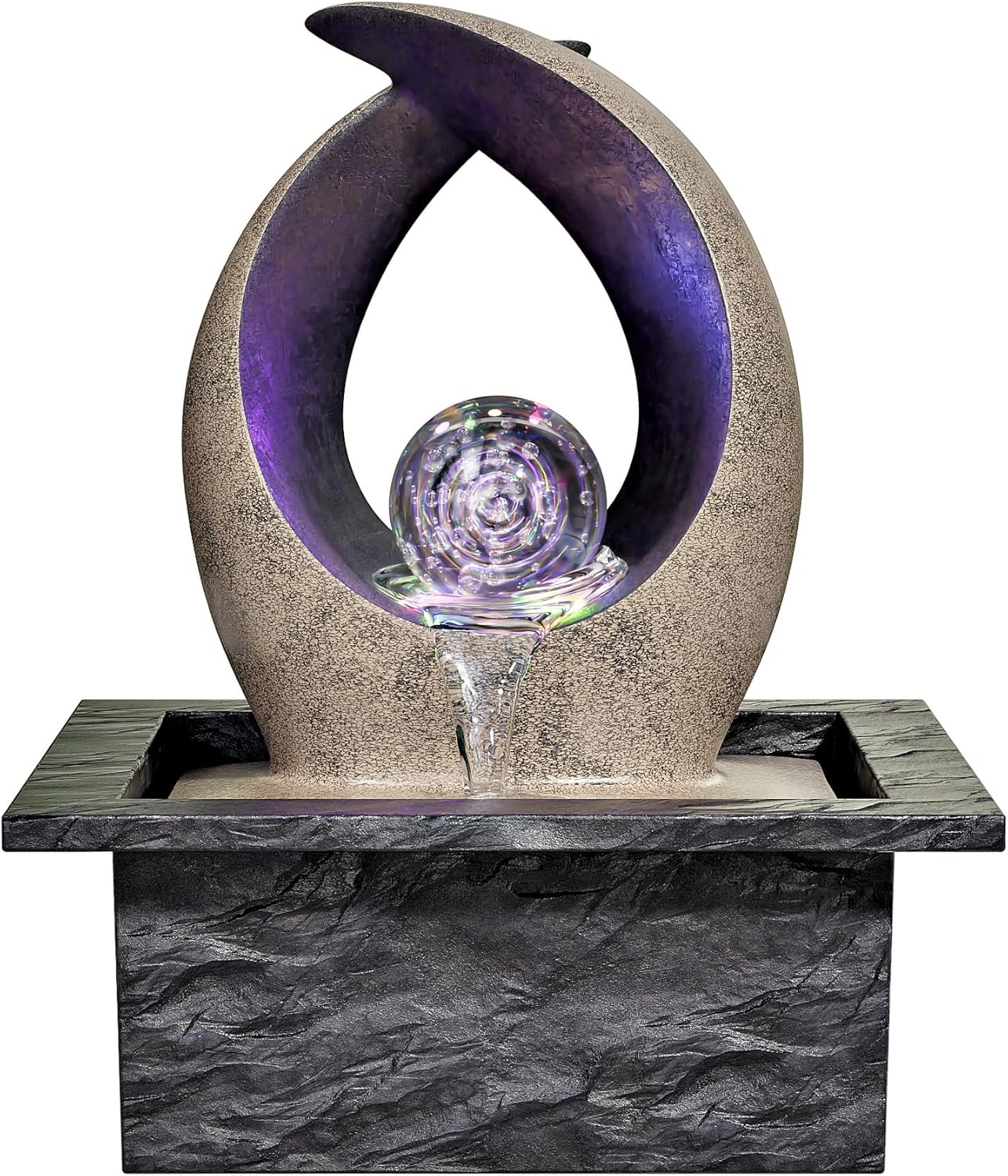Tabletop Water Fountain, Indoor Desk Waterfall, Meditation Fountain with LED Lights Rolling Ball & Curved Form, Home Office Decor-VerdiqueGarden