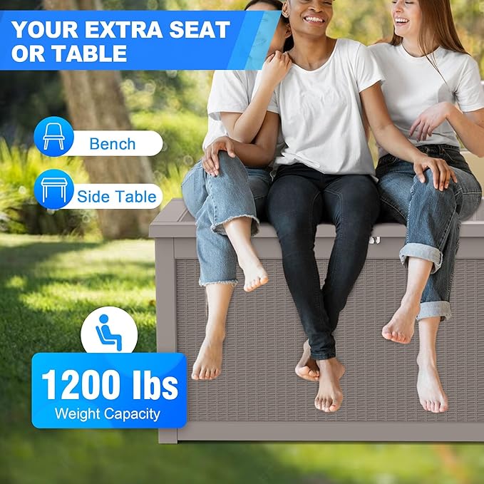 320 Gallon Lockable Resin Deck Box, Waterproof & UV-Resistant Outdoor Storage Box for Outdoor Cushion Storage, Garden Tools & Pool Accessories Storage, Gray-VerdiqueGarden