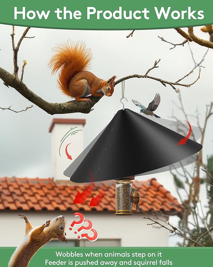 19 Inch Metal Squirrel Baffle for Bird Feeder, Squirrel Proof for Hanging Bird Feeder, Outdoor Bird Feeder Cover, Hummingbird Feeder Umbrella, Rust Chew Proof Heavy Duty-VerdiqueGarden