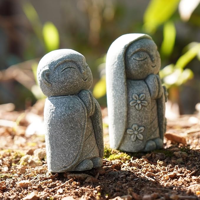 OwMell Japanese Jizo Monk Statue Praying, Buddha Jizo Statue Figurine Memorial Statue Aquarium Decoration for Garden Outdoor Ornament 2.6" - Namaste-VerdiqueGarden