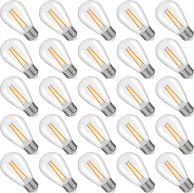 S14 Replacement LED Light Bulbs, Shatterproof & Waterproof 2W S14 LED Bulbs, Outdoor String Lights , E26 Base Patio Edison LED Light Bulbs, Warm White 2200K Plastic 150ML Non-Dimmable 25 Pack-VerdiqueGarden