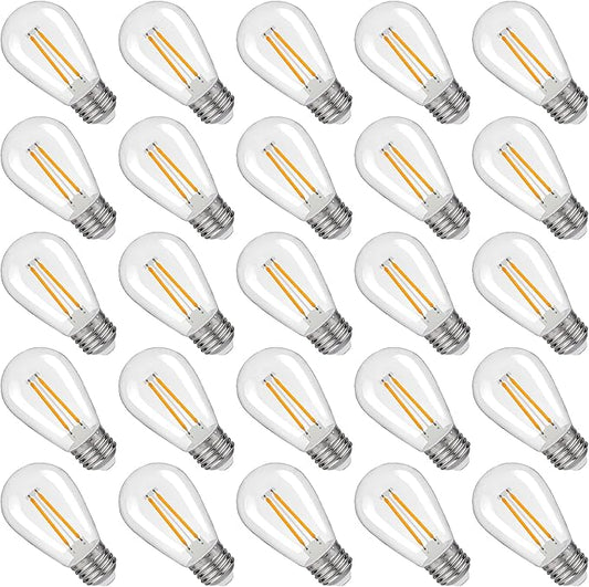 S14 Replacement LED Light Bulbs, Shatterproof & Waterproof 2W S14 LED Bulbs, Outdoor String Lights , E26 Base Patio Edison LED Light Bulbs, Warm White 2200K Plastic 150ML Non-Dimmable 25 Pack-VerdiqueGarden