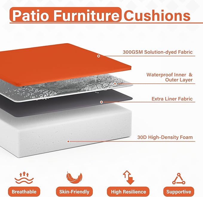 Patio Chair Cushions 19 X 19 X 4 Inch Waterproof Outdoor Seat Cushions for Patio Furniture, Outdoor Sofa Couch Pads with Ties & Handle, Set of 2, Orange-VerdiqueGarden