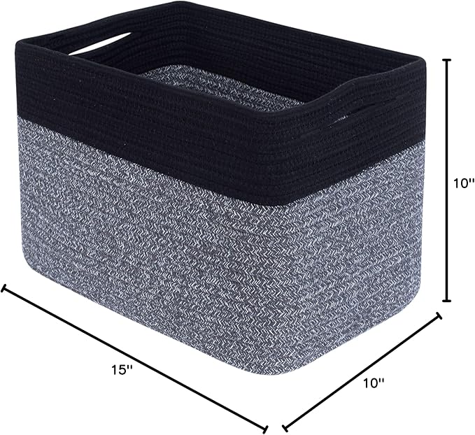 MINTWOOD Design Storage Basket for Shelves, Decorative Baskets for Organizing, Book Basket, Storage Cube Bin Box, Woven Closet Organizer, Pantry Closet and Shoe Basket, Black Grey Mix-VerdiqueGarden