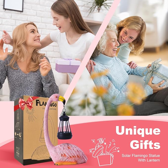 Garden Flamingo Statue with Solar Lantern - Outdoor Statue Yard Art for Patio Lawn Balcony, Unique Flamingo Gifts for Mom Women Grandma-VerdiqueGarden