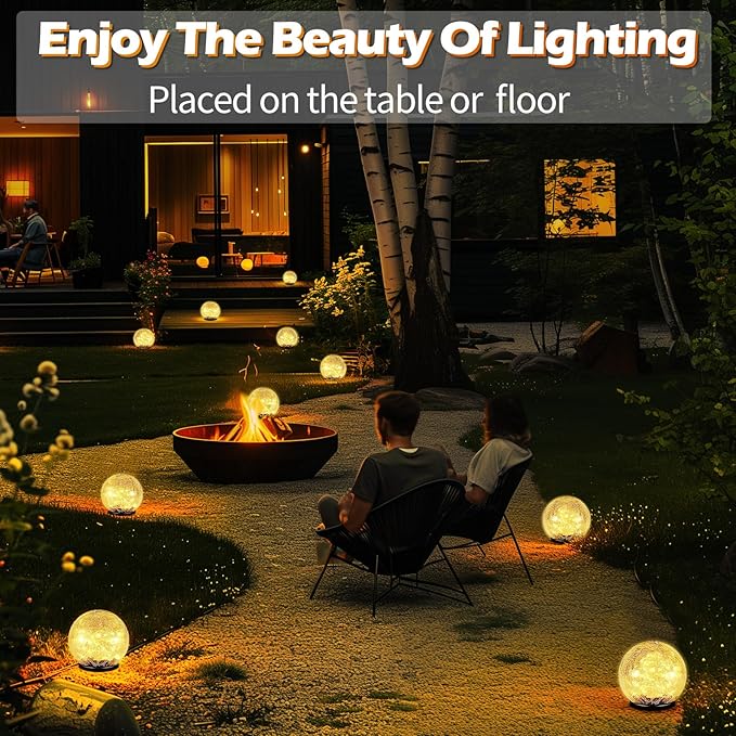 Garden Solar Ball Lights Outdoor Waterproof, 50 LED Cracked Glass Globe Solar Power Ground Lights for Path Yard Patio Lawn, Christmas Decoration Landscape Warm White(2 Pack 4.7'')-VerdiqueGarden