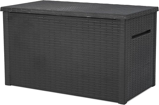 Keter Java XXL 230 Gallon Resin Rattan Look Large Outdoor Storage Deck Box for Patio Furniture Cushions, Pool Toys, and Garden Tools, Dark Grey-VerdiqueGarden