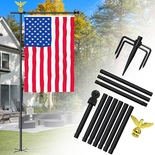 10FT Garden Flag Pole Stand for 3x5 Feet & 28x40 Inch Flags – Heavy Duty Freestanding Flagpole with 5-Prong Base – Adjustable, Lightweight Aluminum Flag Holder for Yard, Outdoor, Lawn – Black-VerdiqueGarden