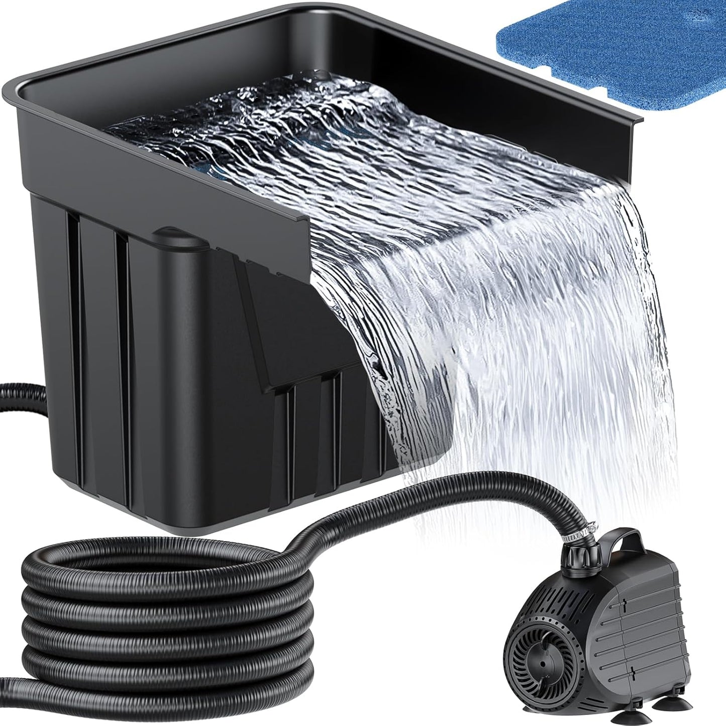 POPOSOAP Pond Waterfall Spillway Kit with 1200GPH Pond Pump & 10 Ft Corrugated Tubing, Filter Media, Pond Spillway for Outdoor Pondless Waterfall and Streams, Pondless Water Feature-VerdiqueGarden