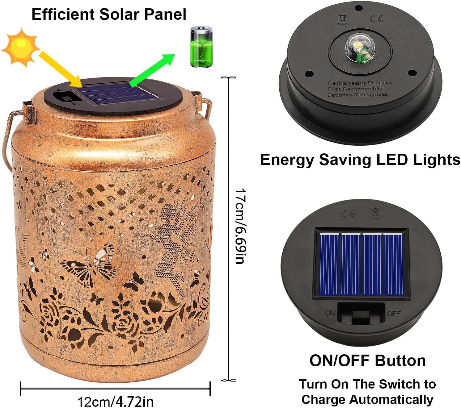 Solar Lanterns Outdoor Hanging Lantern Lights, Fairy Butterfly Metal Decor Lantern Waterproof Solar Lights LED Decorative Outside for Garden Yard Patio Lawn Birthday Gifts for Mom Grandma Women-VerdiqueGarden