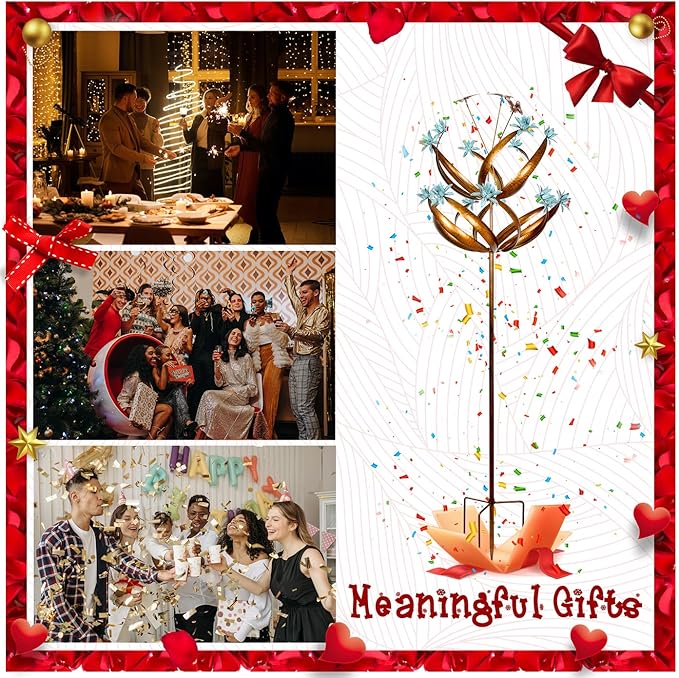 Butterfly Flower Garden Wind Spinner - Large Kinetic Outdoor Metal Wind Sculptures & Spinners Decor for Yard and Garden, Whirligigs Large Wind Spinners for Patio, Lawn, Outside (26" W x 90" H)-VerdiqueGarden