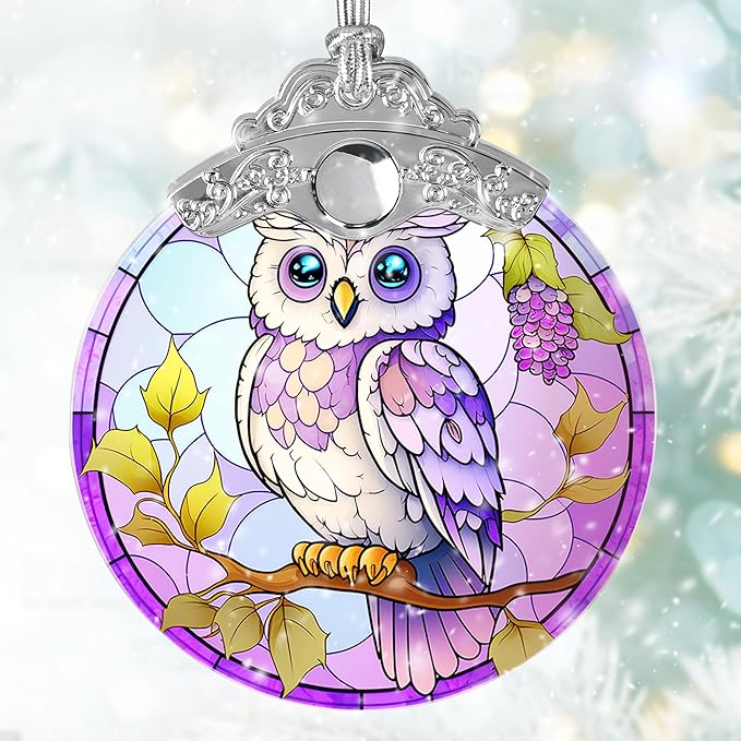 Stained Glass Suncatcher, Jocidea Owl Ornament, Christmas Ornaments, Holidays Ornaments, Christmas Tree Decor, Owl Decor for Home, Owl Gifts-VerdiqueGarden