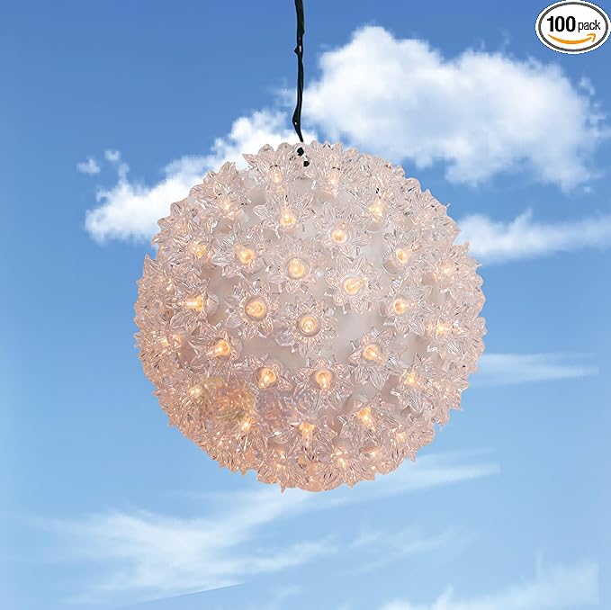 100 Clear Warm Christmas Sphere Light, UL Certified and Commercial Grade 7.5 Inches Hanging Sphere, for Indoor and Outdoor Party, Garden, Gate, Patio, Trees.-VerdiqueGarden