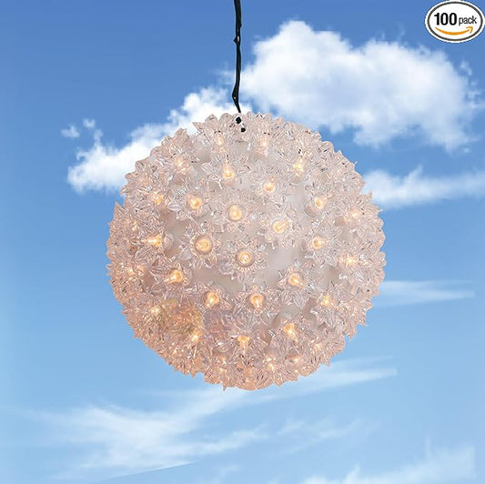 100 Clear Warm Christmas Sphere Light, UL Certified and Commercial Grade 7.5 Inches Hanging Sphere, for Indoor and Outdoor Party, Garden, Gate, Patio, Trees.-VerdiqueGarden