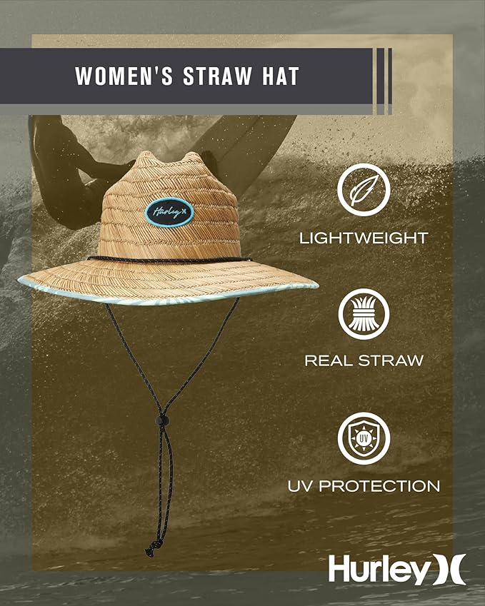 Hurley Women's Straw Hats - Real Straw Hat Medium Brim and Adjustable Chin Strap-VerdiqueGarden