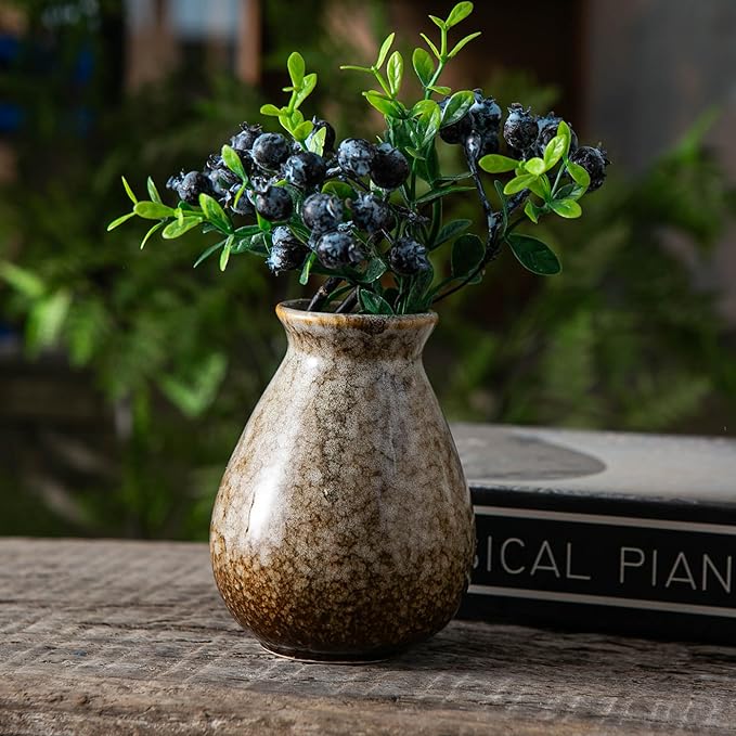 JOJUNO Glazed Rustic Bud Vase Set of 4 - Small Ceramic Mini Pottery Vases in White, Yellow, Green, Red - Ideal for Fresh & Dried Flowers - Modern Farmhouse Décor for Living Room, Shelves, Dining Table-VerdiqueGarden