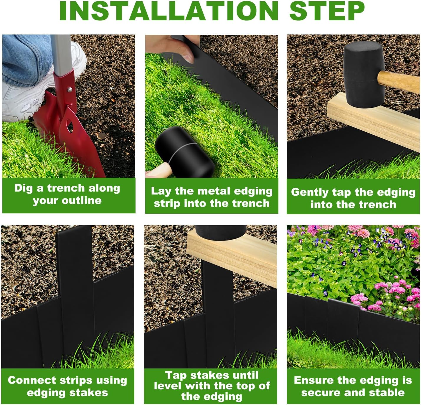 Hugeleaf Metal Landscape Edging, 40” L x 4.5” H Metal Edging for Landscaping with 7Pcs Stakes, Metal Garden Edging Pack of 6 (20 Feet Total Length)-VerdiqueGarden