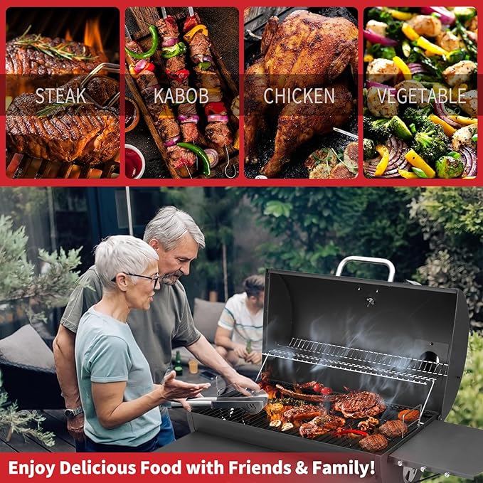 Barrel Charcoal Grill, Large Charcoal Grills with Side Shelf, Outdoor BBQ Grill,Perfect for Backyard Camping, Patio Parties, and Picnics-VerdiqueGarden