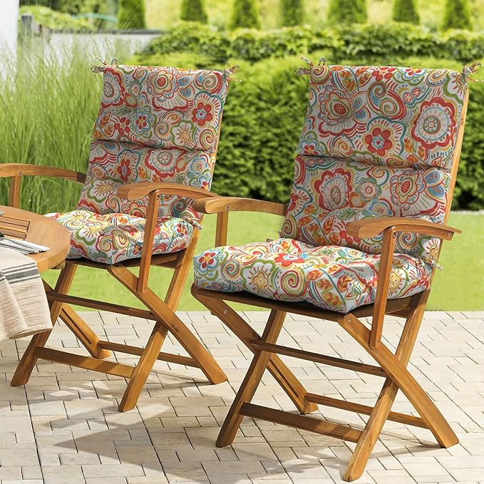 LVTXIII Outdoor Seat/Back Chair Cushion Patio Tufted High Back Cushion, Seasonal Replacement Rocking Chair Cushion with Ties (22” W x 20D”, Set of 2, Flower Red)-VerdiqueGarden