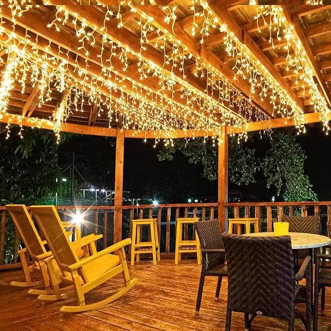 Icicle Christmas Lights, 98FT 1216 LED Icicle Lights for Outside with 228 Drops, 8 Modes Waterproof Twinkle String Lights for House Bedroom Wedding Holiday Decorations, Warm White-VerdiqueGarden