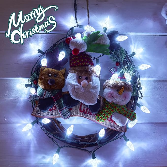 C6 LED Christmas String Lights, 20 ft 60 LED Battery Operated Faceted Strawberry Lights, Waterproof for House Roof Roofline Christmas Tree, White, 2 Pack-VerdiqueGarden