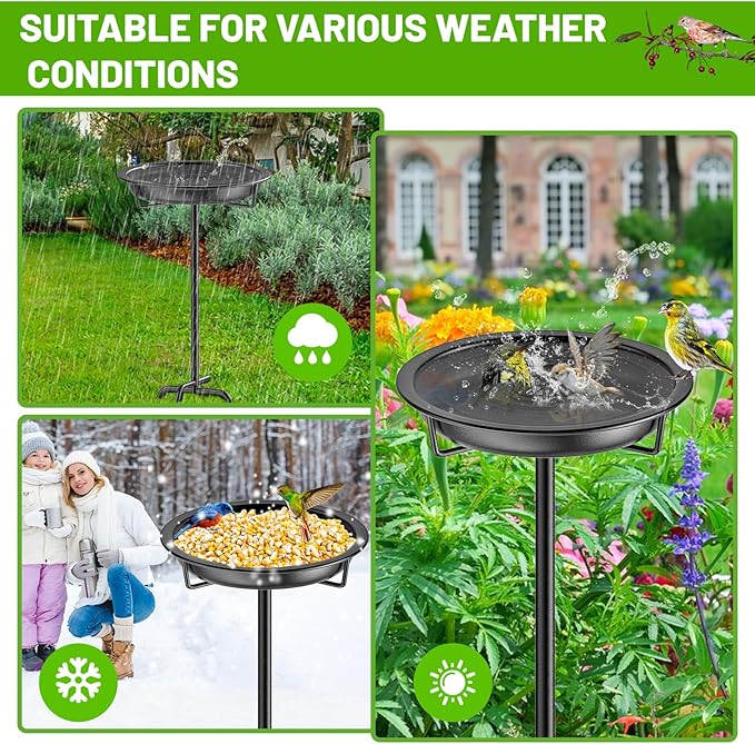 Metal Bird Bath for Outside Garden Birdbath Bowl, 36.2" Height Freestanding Bird Feeders for Outdoors with 4 Prongs Base Stake, Standing Birdfeeders for Yard Lawn Decor (Black)-VerdiqueGarden