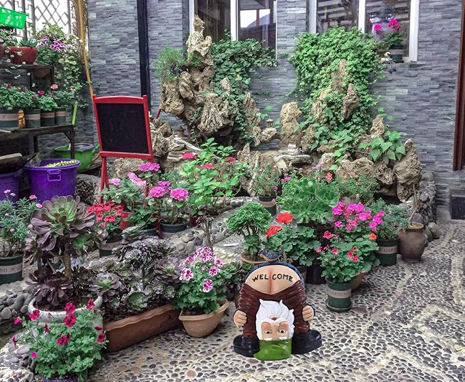 Garden Gnome Statue, Garden Decor,Gnomes Decorations for Yard, Funny Garden Bird Welcome Figurines for Outdoor Patio, Lawn, Yard Art Decoration ，Christmas Garden Gifts (Green)-VerdiqueGarden