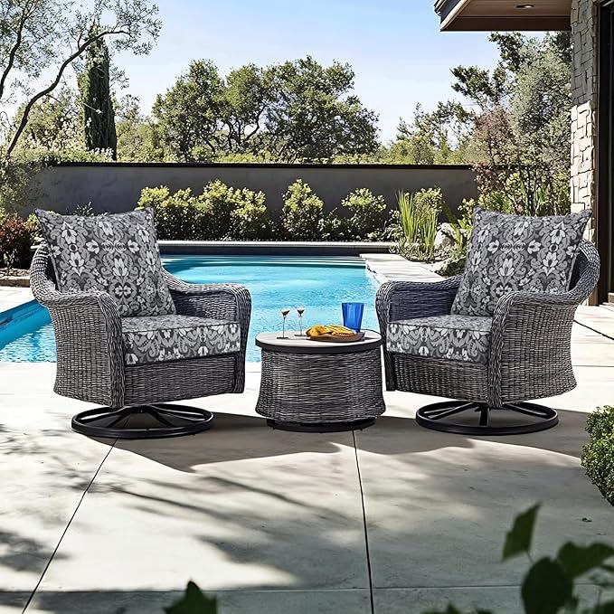 Favoyard Outdoor Seat Cushion 19 x 19 x 3 in Waterproof Pattern Fade Resistant Cover Removable Patio Furniture Cushions Deep Seat & Back Cushion Set with Adjustable Straps for Patio Chair Sofa Couch-VerdiqueGarden