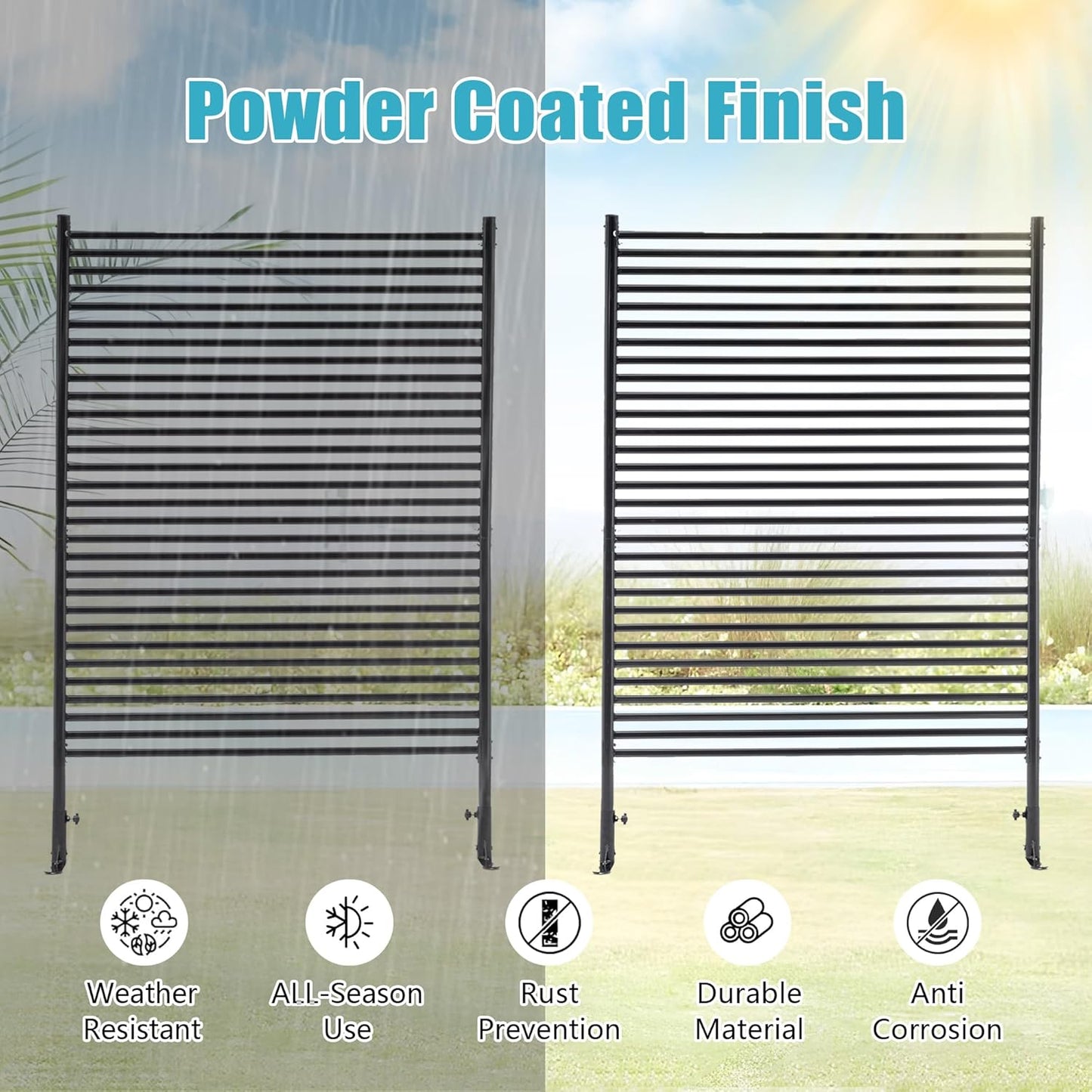 Metal Outdoor Privacy Screen with Stand, 3.9 ft W x 6 ft H Slatted Privacy Screens and Panels, Decorative Privacy Screen Fence Panels Freestanding for Outside Patio Garden Backyard, Black, 1 PC-VerdiqueGarden