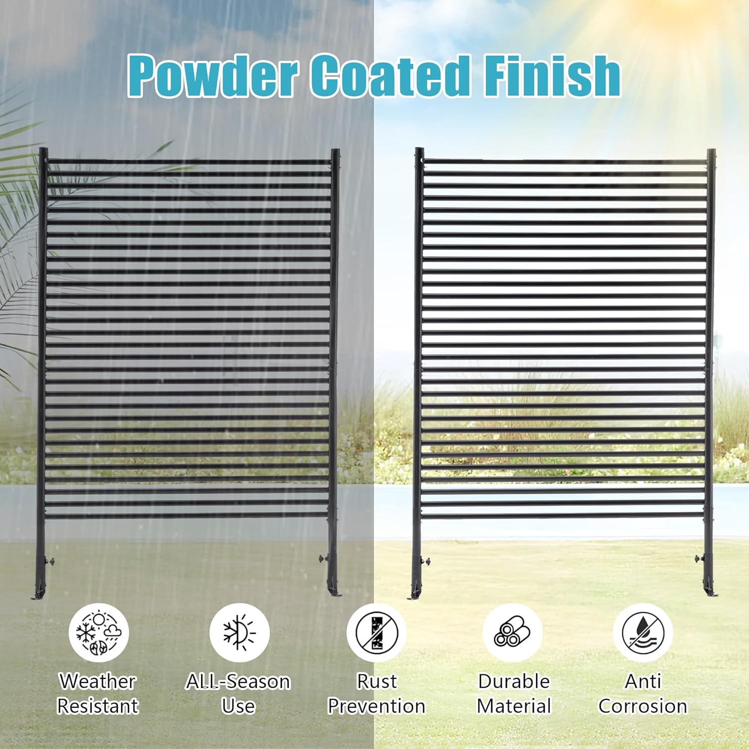 Metal Outdoor Privacy Screen with Stand, 3.9 ft W x 6 ft H Slatted Privacy Screens and Panels, Decorative Privacy Screen Fence Panels Freestanding for Outside Patio Garden Backyard, Black, 1 PC-VerdiqueGarden