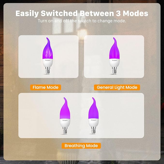 Hompavo 【Upgraded LED Flame Light Bulbs, 3 Modes Flickering Light Bulbs, E12 Chandelier Base Candle Fire Light Bulb for Halloween Christmas Party Porch Indoor & Outdoor Home Decoration, Purple 6 Pack-VerdiqueGarden