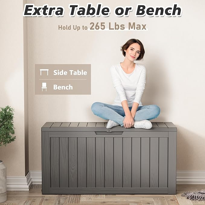 NUNU LAB 75 Gallon Outdoor Storage Box,Resin Large Sturdy Deck Box, Backyard Outside Storage Box Waterproof with Double Wall Panels,Garden Box,Package Delivery Outdoor Hose Storage Bin-VerdiqueGarden