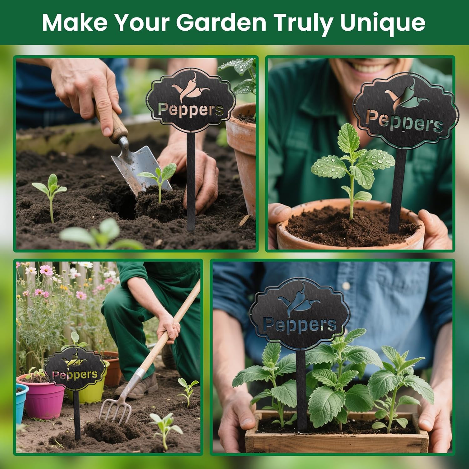 CUTHOLLOW Metal Plant Marker Stake Peppers for Outdoor Indoor, Waterproof 11.8 inch Cute Garden Plant Labels Sign Tag for Vegetables, Farmhouse Greenhouse Decor - Funny Gardening Gifts-VerdiqueGarden