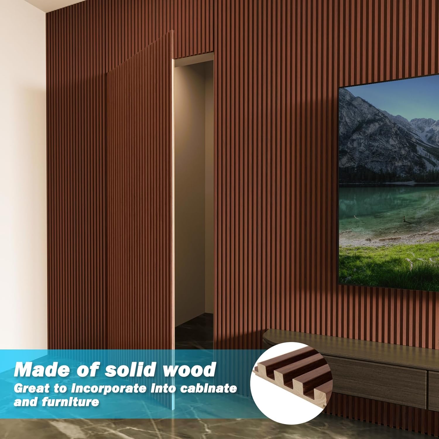 Art3d Slat Wood Wall Paneling for Interior and Ceiling Decoration - Pack of 4pcs + 1pc End-Trim, Size 108 x 5.7in.- Walnut-VerdiqueGarden