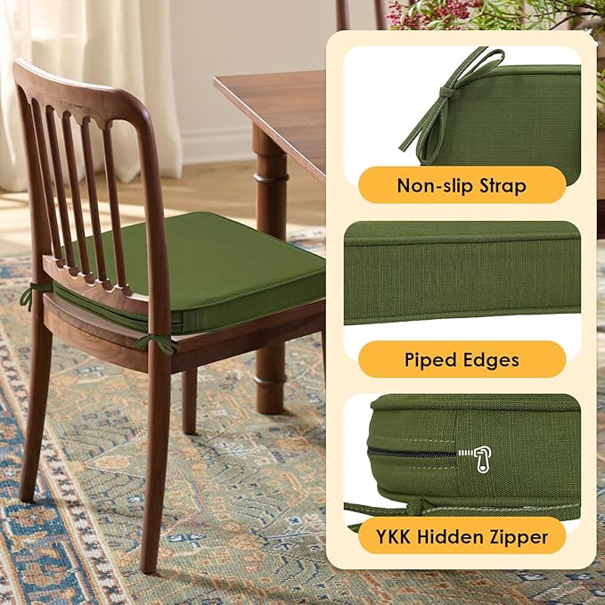 Outdoor Round Corner Seat Cushion, 17"x16"x2", Set of 4, Non Slip Seat Cushion Pads with Removable Cover for Patio Furniture, Garden Yard Lawn, Deep Forest Green-VerdiqueGarden