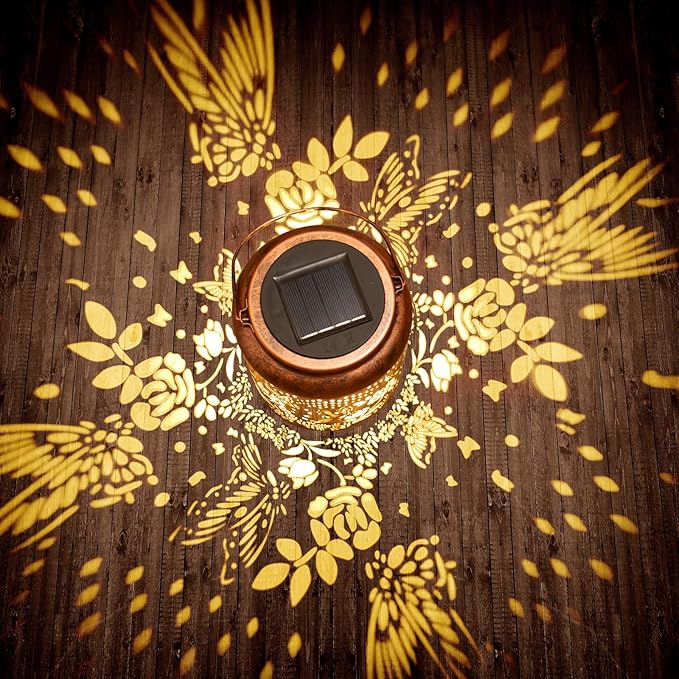 Hyriony Butterfly Solar Lanterns Outdoor Waterproof Metal Hanging Lights, Garden Decor Gifts for Women, Mom, Grandma Solar Decorations for Yard, Patio, Backyard, Porch, Lawn, Walkway, Tabletop-VerdiqueGarden
