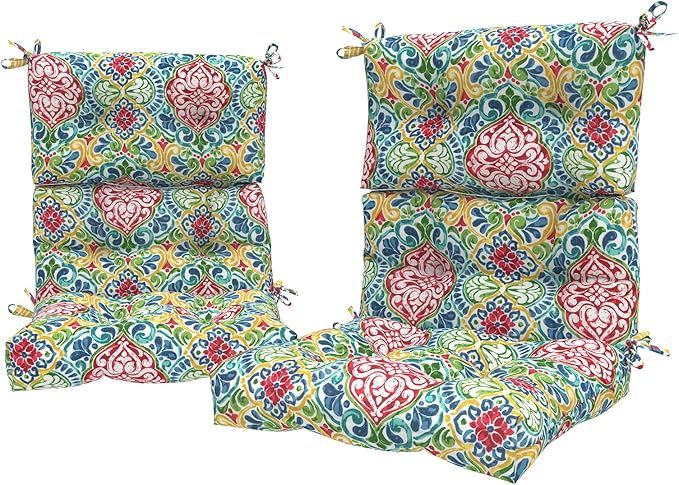 LVTXIII Outdoor Seat/Back Chair Cushion Patio Tufted High Back Cushion, Seasonal Replacement Rocking Chair Cushion with Ties, 22” W x 20D”, Set of 2, Damask Red-VerdiqueGarden