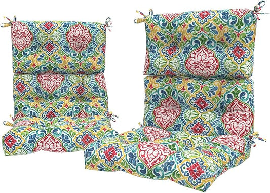 LVTXIII Outdoor Seat/Back Chair Cushion Patio Tufted High Back Cushion, Seasonal Replacement Rocking Chair Cushion with Ties, 22” W x 20D”, Set of 2, Damask Red-VerdiqueGarden