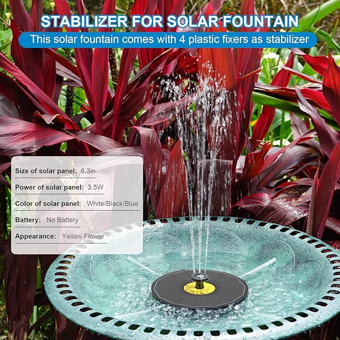 Solar Bird Bath Fountains,3.5W Glass Panel Solar Fountain Pump for Bird Bath No Battery,Solar Water Fountain Outdoor With 4 Fixed Pipes 7 Nozzles(Black)-VerdiqueGarden