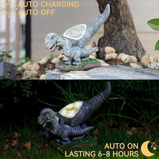 Garden Statue Dinosaur,Solar Dinosaur Decor for Outdoor,Resin Dinosaurs Figurine with Solar Light for Patio,Balcony,Yard,Lawn Ornament,Perfect Garden Gift-VerdiqueGarden