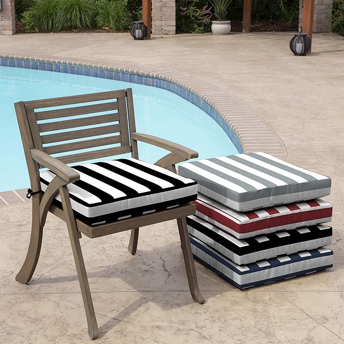 Arden Selections Outdoor Wicker Chair Cushion, 20 x 18, Rain-Proof, Fade Resistant 21 x 21, Black Cabana Stripe (Pack of 4)-VerdiqueGarden