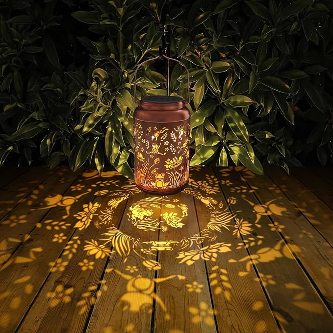 Frog Decoration Solar Lanterns Outdoor Waterproof Garden Decor Gifts for Women Mon Grandma Metal Hanging Solar Lights for Outside LED Lanterns for Yard, Patio, Lawn, Tabletop, Pathway, Landscape-VerdiqueGarden