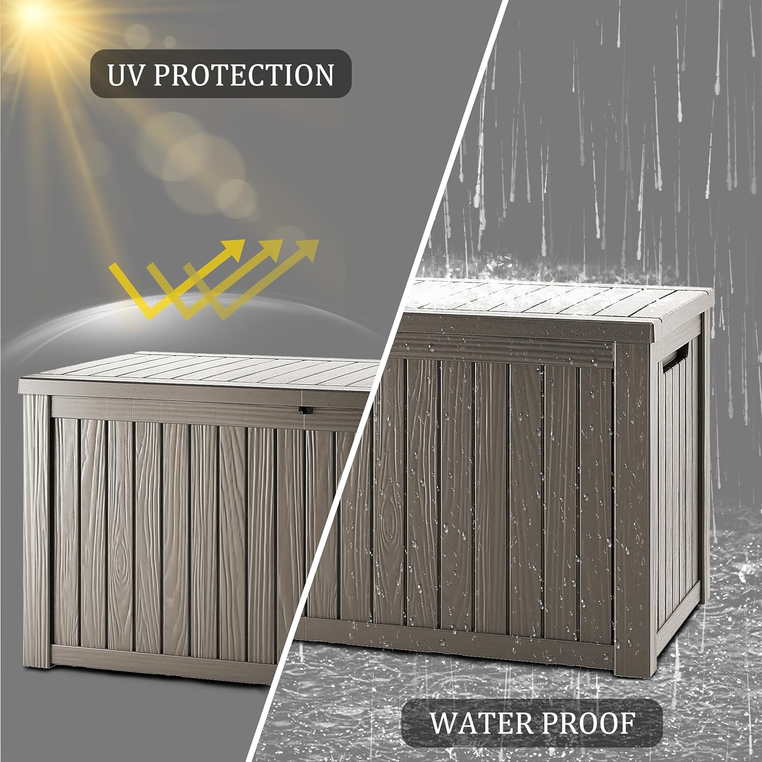 150 Gallon Double-Wall Resin Deck Box - Lockable Waterproof Outdoor Storage Box, 1000lbs Capacity & Doubles as Seating for Patio Furniture - Garden Tools, Pool Accessories (Brown)-VerdiqueGarden